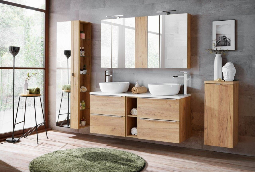 Comad Zestaw mebli łazienkowych 140 cm Capri dąb z białym blatem