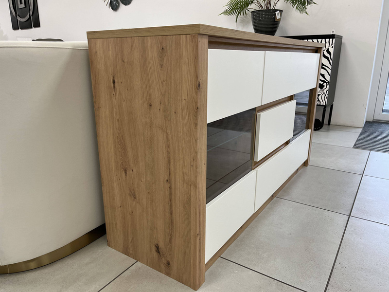 TINO 01 - Komoda 2D3S 140 cm Biały Mat Dąb Artisan
