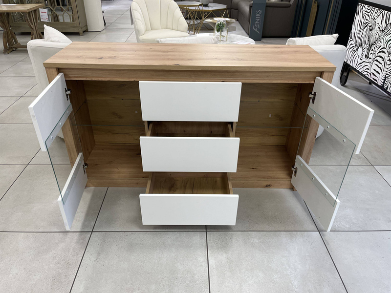 TINO 01 - Komoda 2D3S 140 cm Biały Mat Dąb Artisan