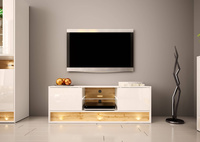 VISION-03 - Komoda RTV 2D z Oświetleniem LED Biały Mat Dąb Wotan Mat Biały Połysk
