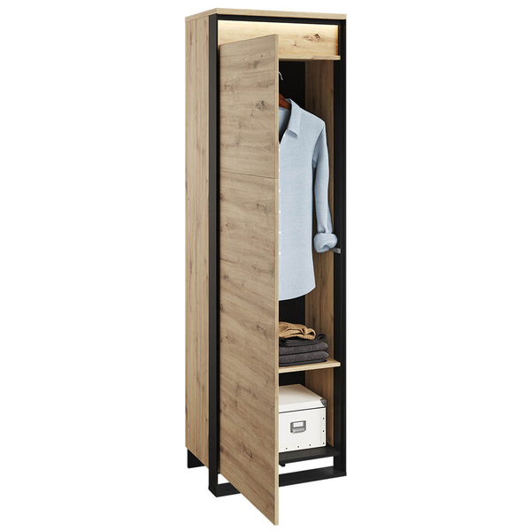 QUANT GARDEROBA QG-01 - Szafa 1-drzwiowa Z Oświetleniem Dąb Artisan/Czarna