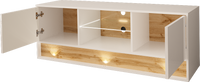 VISION-03 - Komoda RTV 2D z Oświetleniem LED Biały Mat Dąb Wotan Mat Biały Połysk