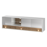 VISION-01 - Komoda RTV 3D z Oświetleniem LED Biały Mat Dąb Wotan Mat Biały Połysk