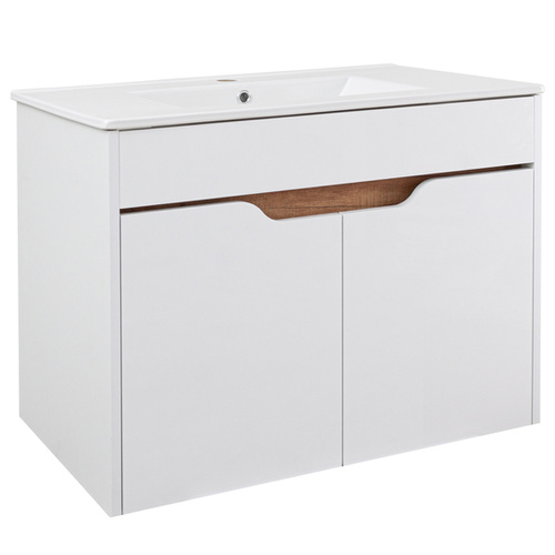 Astor Zestaw Limba 80 cm Szafka z Umywalką 2-drzwiowa Biały Połysk Biały Mat
